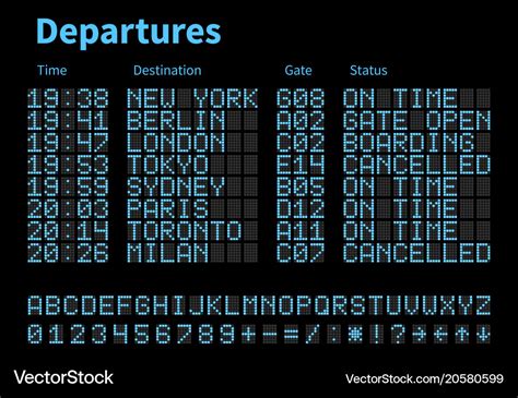 Departures and arrivals airport digital board Vector Image