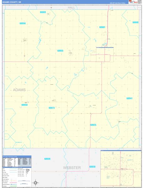 Adams County, NE Zip Code Wall Map Basic Style by MarketMAPS - MapSales