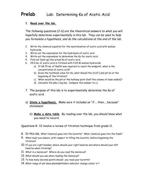 Lab: Determining Ka of Acetic Acid