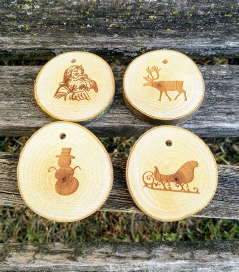 Set of 4 Wood Ornaments. Laser Engraved. Christmas Holiday - Etsy ...