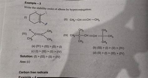 Example - 3 Write the stability order of alkene by hyperconjugation: (I)