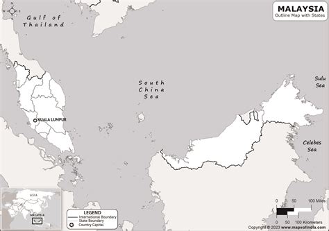 Malaysia Outline Map | Malaysia Outline Map with State Boundaries