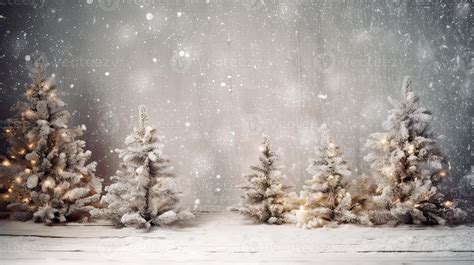 Christmas tree and Christmas lights on abstract snowy landscape ...