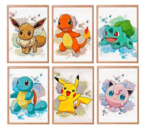 Pokemon Wall Art Watercolor Digital Prints, Nursery Bedroom Art Decor ...