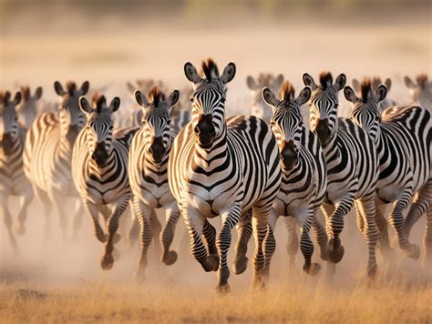 Premium AI Image | a herd of zebras are running in the desert