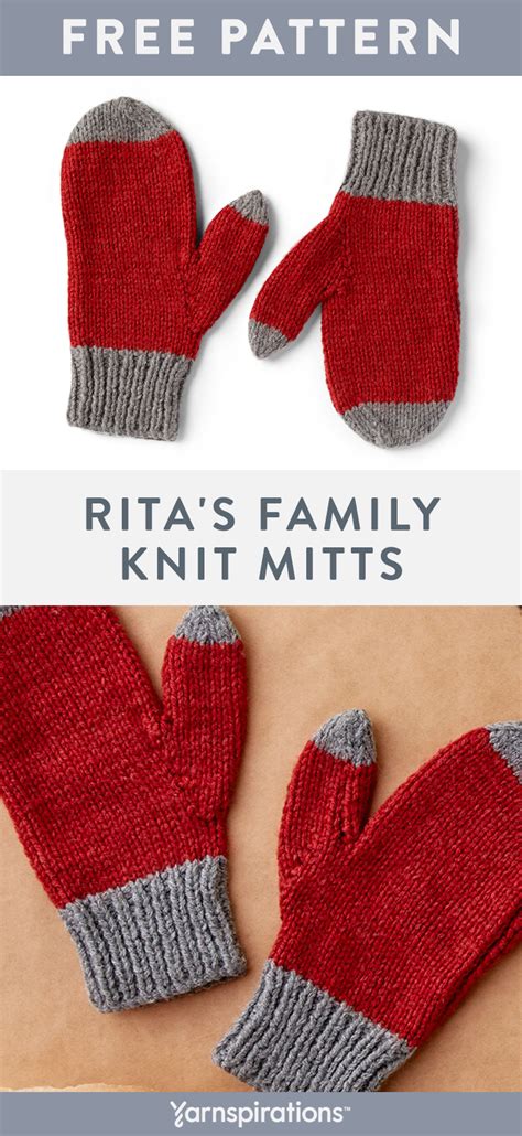 Red Heart Rita's Family Knit Mitts | Yarnspirations | Knitted mittens ...