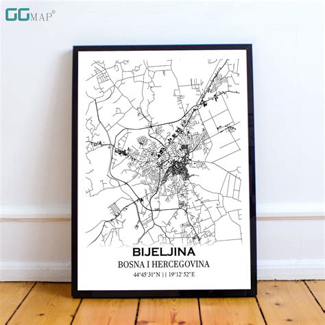 City Map of BIJELJINA Home Decor Wall Decor Office Map Travel Map Print ...