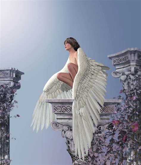 Beautiful angel girl resting on a pillar Digital Art by Oliver Denker ...