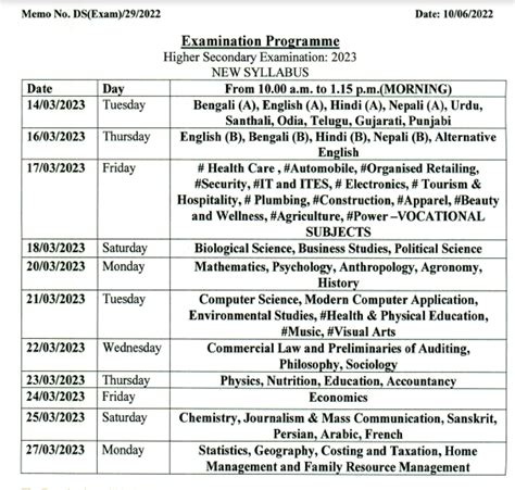 West Bengal HS Routine 2023 (Released)- WBCHSE 12th Exam Date