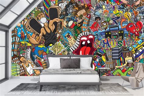 Graffiti Art Music Collage Wallpaper Wall Mural