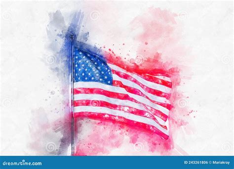 Watercolor Painting Illustration of American Flag Isolated Over a White ...