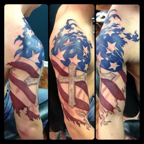 Flag And Cross Tattoo