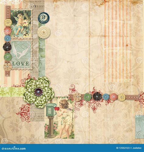 Pink Scrapbook Layout With Vintage Embellishments Stock Photos - Image ...