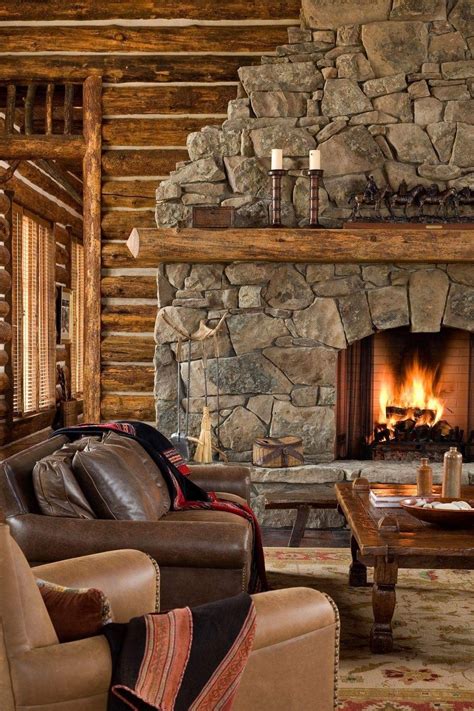 Log Cabin Living Room With Fireplace - logoax