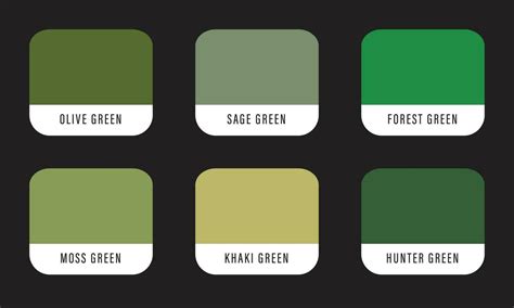 Green earth tone color palette in rgb vector with color name 34132297 ...