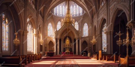 Premium AI Image | The inside of a Church with a large carpet and a ...