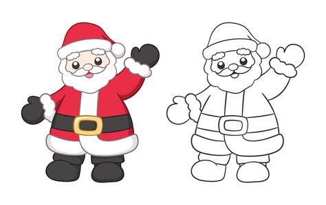 Cute happy Santa Claus waving outline and colored cartoon illustration ...