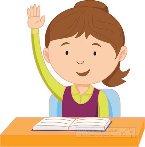 School Clipart-female student raising hand in the classroom clipart