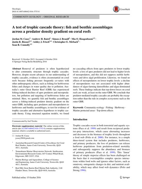 (PDF) A test of trophic cascade theory: fish and benthic assemblages ...