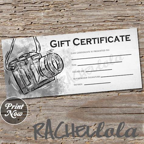 Printable Photography Gift Certificate Template Photo Session - Etsy