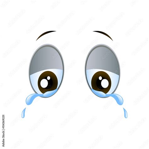 Vector Illustration of Sad Crying Cartoon Eyes on a White Background ...