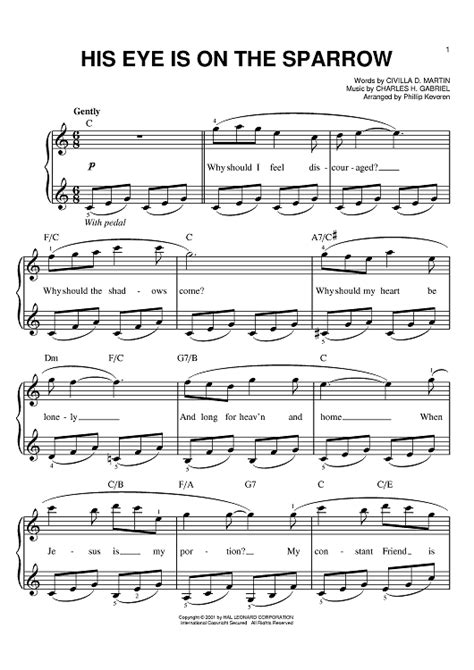 His Eye Is On The Sparrow" Sheet Music for Easy Piano - Sheet Music Now