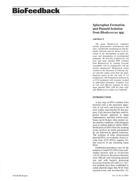 (PDF) Spheroplast formation and plasmid isolation from Rhodococcus spp