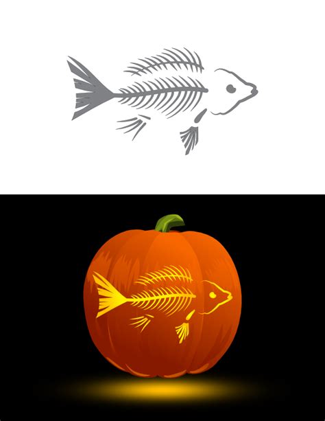 Printable Fish Skeleton Pumpkin Stencil