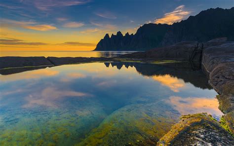 Wallpaper Norway, sea, mountains, sunset, dusk 1920x1200 Picture, Image