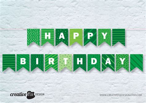 Green Happy Birthday Printable Banner. Green Bunting Flags. Green ...