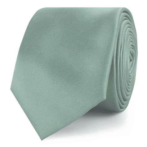 Sage Green Satin Skinny Tie | Wedding Thin Narrow Slim Ties | OTAA