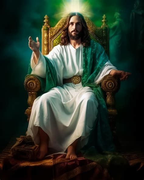 A painting of jesus sitting on a throne | Premium AI-generated image