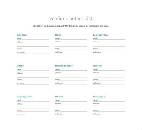 Wedding Vendor Checklist Printable | Template Business Format