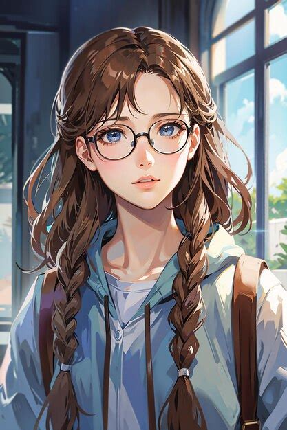 Premium AI Image | beautiful anime girl in glasses beside the window