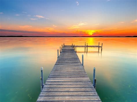 Pier Lake Sunset Water Horizon 4k Wallpaper | TOPpng