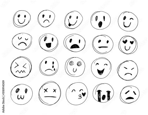 Doodle emoticons. Hand drawn pen emoji set. Pencil sketch Stock Vector ...