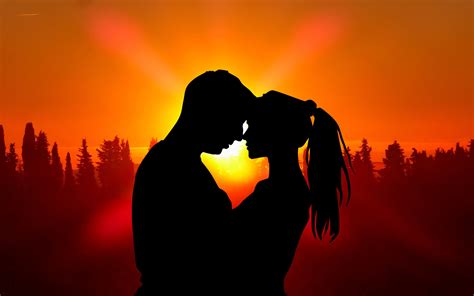 Sunset Boy and Girl Silhouette romantic couple love Wallpaper Hd for ...