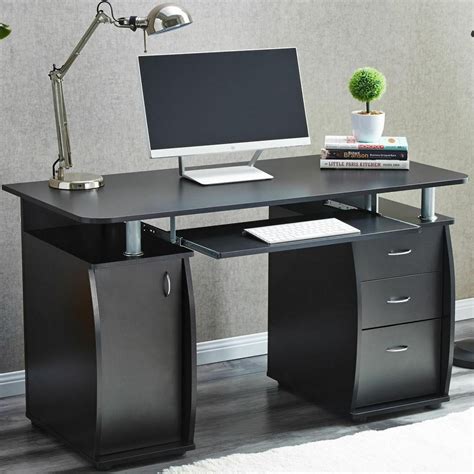 BaytoCare Black 3 Drawers Computer Desk Black Study Workstation Office ...