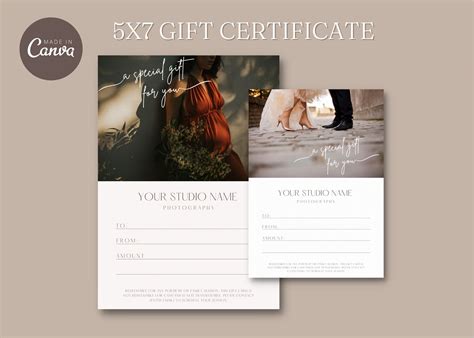 Printable Photography Gift Certificate Template Gift Card for ...