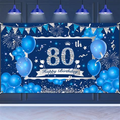 Buy Blue 80th Birthday Decorations Banner for Men Women, Navy Blue ...