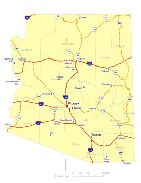 Map of Arizona Cities - Arizona Interstates, Highways Road Map ...