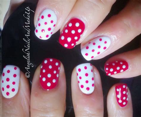 red white polka dots cute nails - Favnails