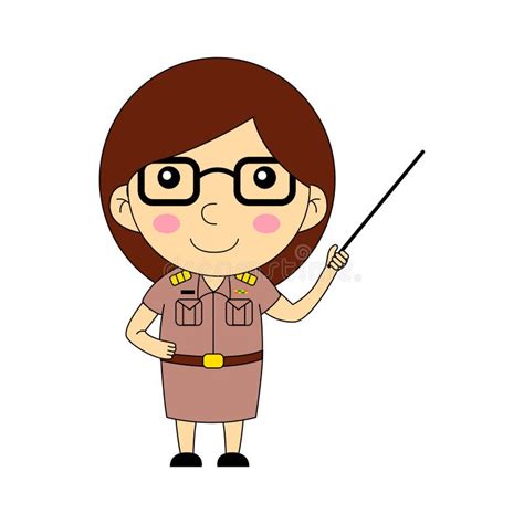 Cartoon of Woman Teacher Hold Pointing Stick To Teach Student Stock ...