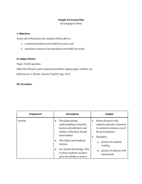 Nouns Lesson Plan 4a S Lesson Plan Lesson Plan Examples Teacher ...