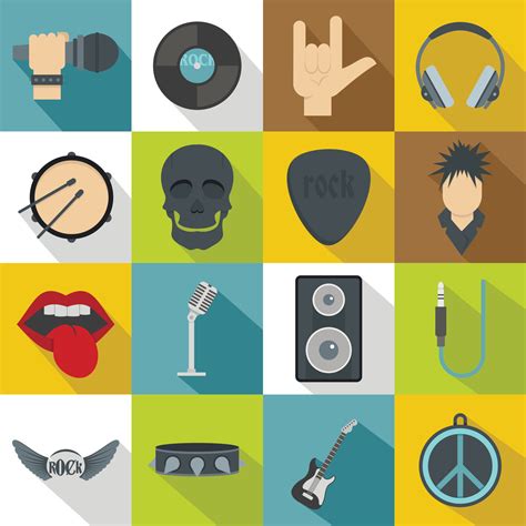 Rock music icons set, flat style 8252871 Vector Art at Vecteezy