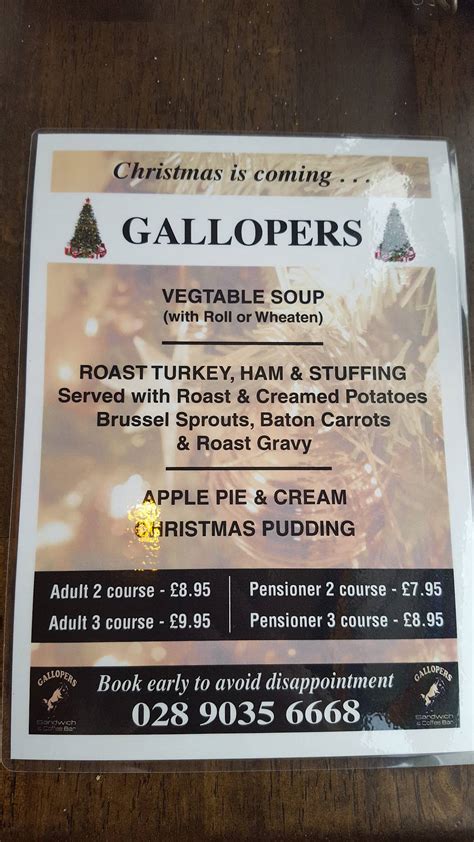 Menu at Gallopers fast food, Belfast