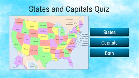 United States And Capitals Map Quiz Printable