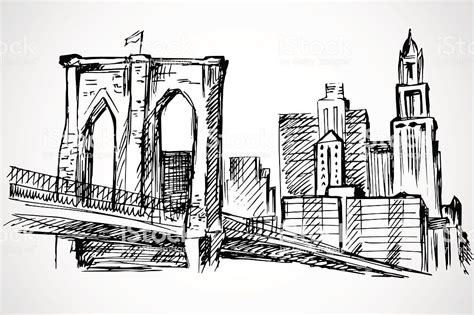 Hand drawn Brooklyn Bridge and buildings | Brooklyn bridge, How to draw ...