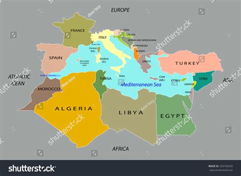 Countries Surrounding Mediterranean Sea Vector Illustration Stock ...