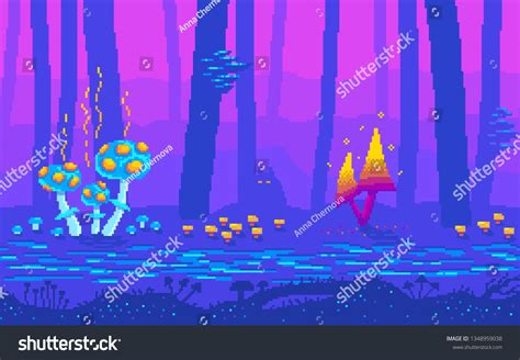 Pixel Art Fairy Tale Forest Night Stock Vector (Royalty Free ...